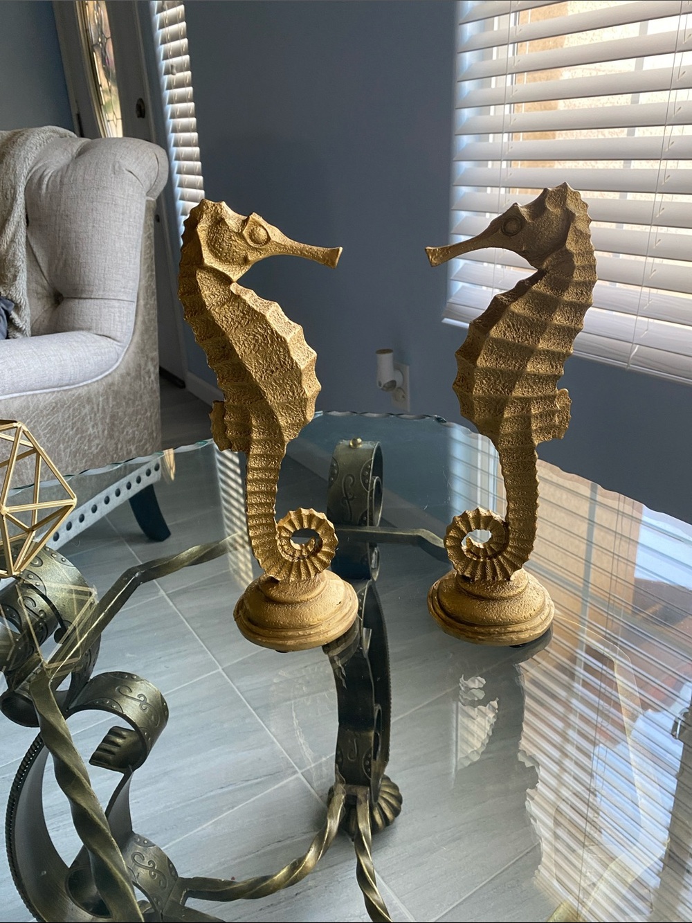 Gold Seahorse Sculpture Pair by - Picture 2 of 7
